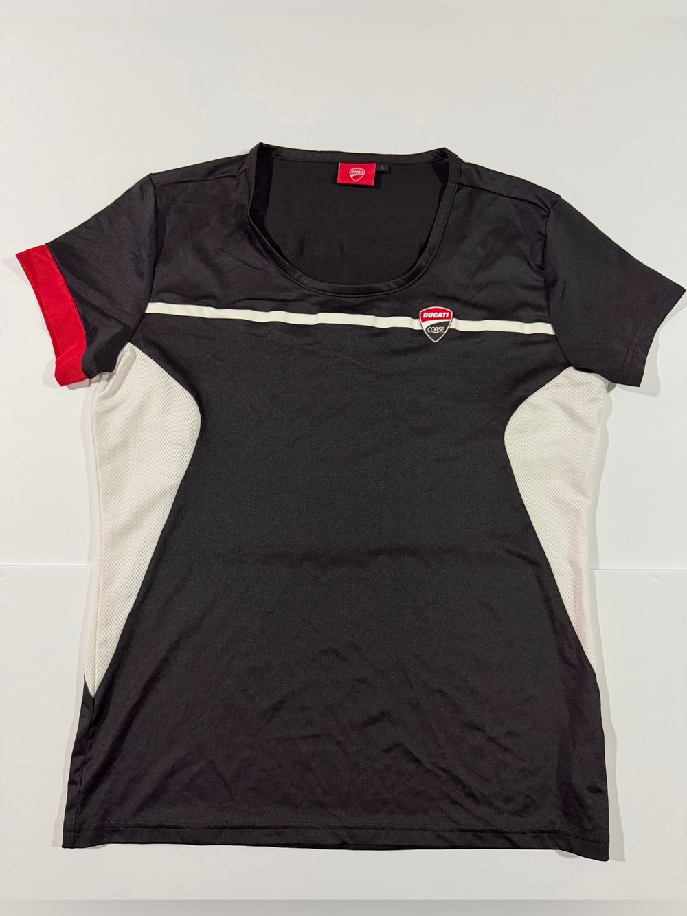 Ducati Women's Black Short Sleeve Athletic Tee with Red Accent